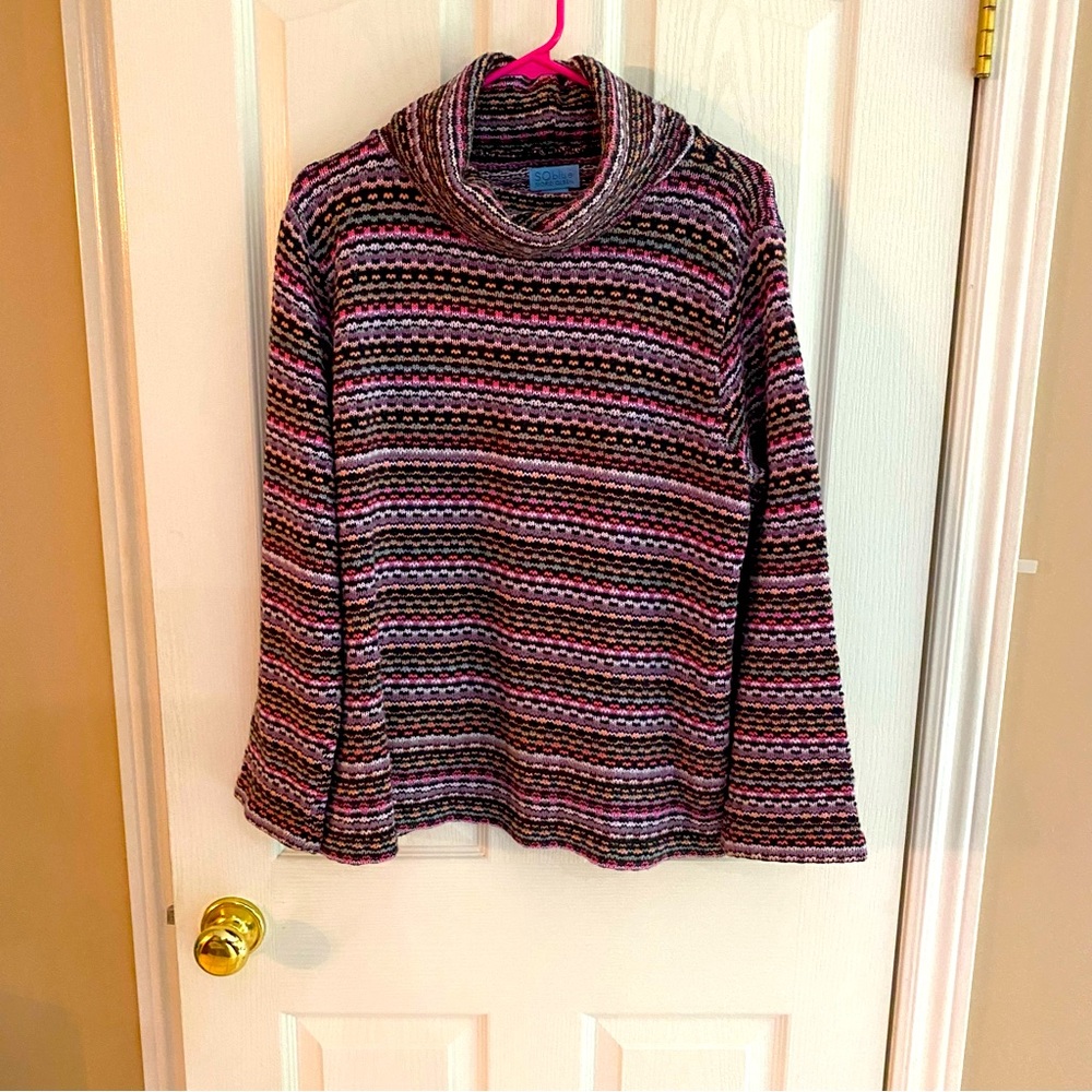 So blue Sigrid Olsen cowel neck 100%cotton multi coloured sweater.